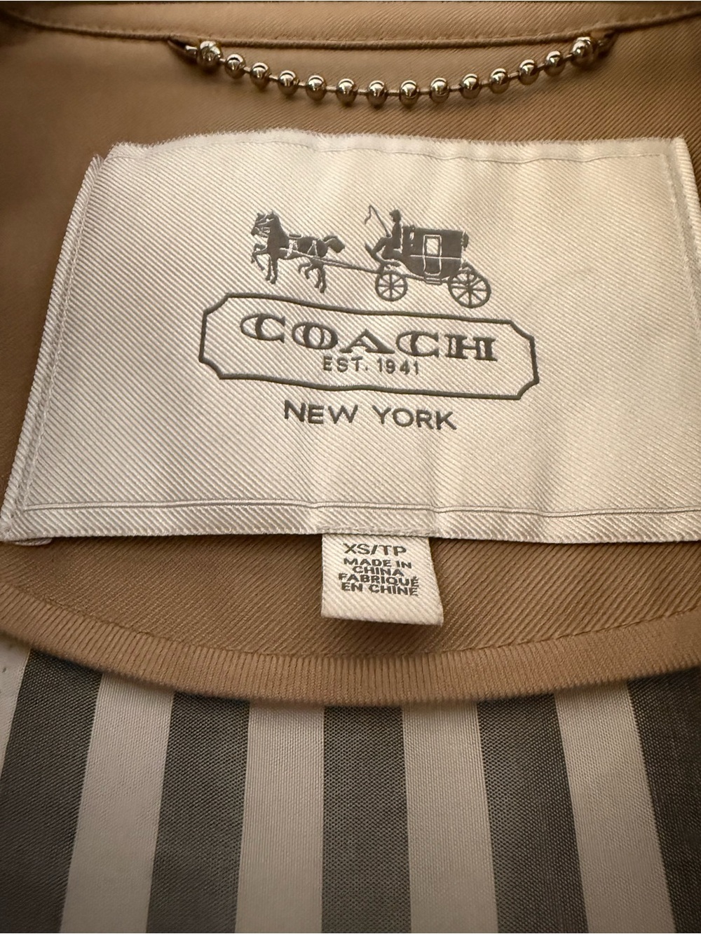 Coach Tan and White Lined Jacket - Picture 2 of 4